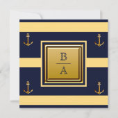 Invitation Mariage Naution Bleu Jaune Rayures Ancre (Devant)