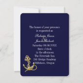 Invitation Mariage nautique ancre bleu marine de plage (Dos)