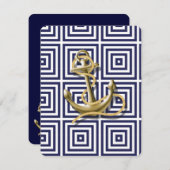 Invitation Mariage nautique ancre bleu marine de plage (Devant / Derrière)