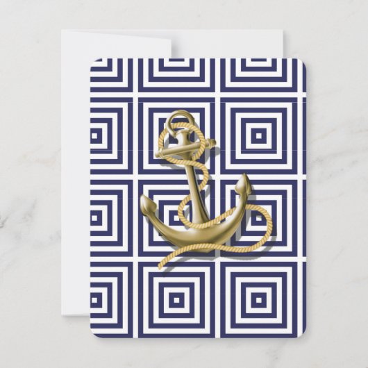 Invitation Mariage nautique ancre bleu marine de plage (Devant)