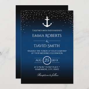 Invitation Mariage nautique Ancre Confetti Dots Marine Bleu