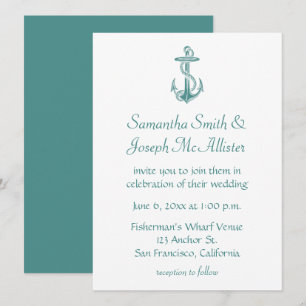 Invitation Mariage Nautique Ancre Vintage turquoise
