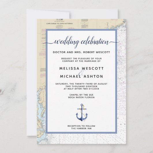 Invitation Mariage nautique authentique du Cap Hatteras (Devant)