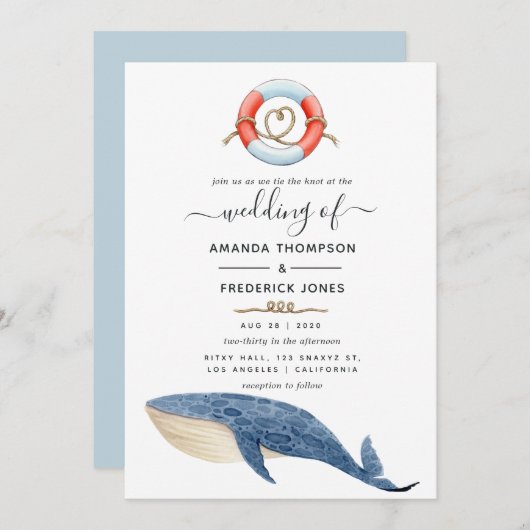 Invitation Mariage nautique baleine (Devant / Derrière)