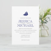 Invitation Mariage nautique Bateau bleu marine avec voiles Pe (Debout devant)
