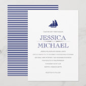 Invitation Mariage nautique Bateau bleu marine avec voiles Pe (Devant / Derrière)