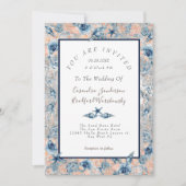 Invitation Mariage nautique  Beach Seashell Fleurs Rose Gris (Devant)