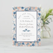 Invitation Mariage nautique  Beach Seashell Fleurs Roses (Debout devant)