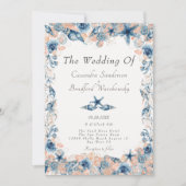 Invitation Mariage nautique  Beach Seashell Fleurs Roses (Devant)