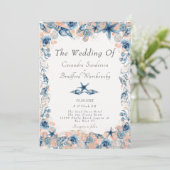 Invitation Mariage nautique  Beach Seashell Fleurs Roses (Debout devant)