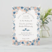 Invitation Mariage nautique  Beach Seashell Fleurs Roses mer (Debout devant)
