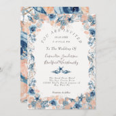 Invitation Mariage nautique  Beach Seashell Fleurs Roses mer (Devant / Derrière)