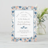 Invitation Mariage nautique  Beach Seashell Fleurs Roses mer (Debout devant)