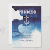 Invitation Mariage nautique Bleu blanc Ancre numérique (Devant)