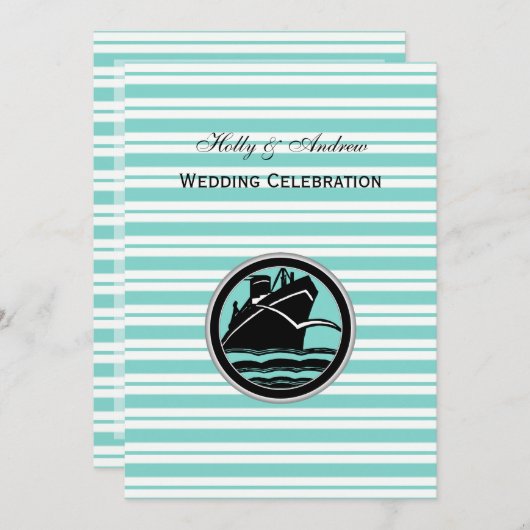 Invitation Mariage Nautique Bleu Bleu Bleu Bleu Bleu (Devant / Derrière)