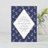 Invitation Mariage nautique bleu et or (Debout devant)