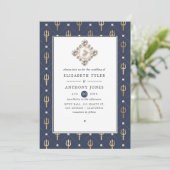 Invitation Mariage nautique bleu et or (Debout devant)
