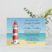 Invitation Mariage nautique bleu Lighthouse Beach (Debout devant)