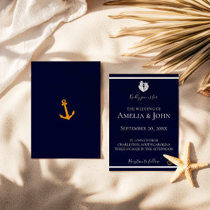 Invitation Mariage Nautique Bleu Nuit Côté Or