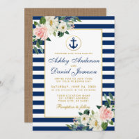 Mariage nautique Bleu rayures Floral Burlap
