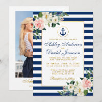 Mariage nautique Bleu Stripes Floral Photo