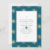 Invitation Mariage Nautique Bleu Turquoise et Or (Devant)