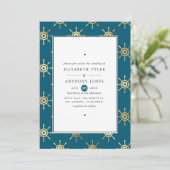 Invitation Mariage Nautique Bleu Turquoise et Or (Debout devant)