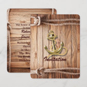 Invitation mariage nautique bois quai bateau ancre (Devant / Derrière)