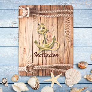 Invitation mariage nautique bois quai bateau ancre