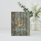 Invitation mariage nautique bois quai bleu plage ancre (Debout devant)