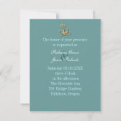 Invitation mariage nautique bois quai bleu plage ancre (Dos)