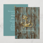 Invitation mariage nautique bois quai bleu plage ancre (Devant / Derrière)