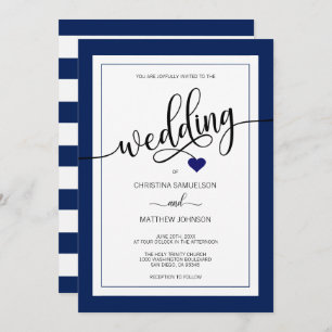 Invitation Mariage nautique chic de bleu marine de rayures