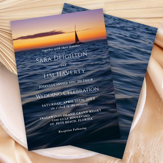 Invitation Mariage nautique contemporain Sunset Sail