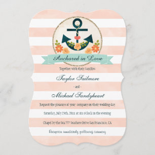 Invitation Mariage nautique corail et marine