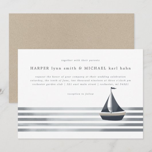 Invitation Mariage nautique de la Nouvelle-Angleterre (Devant / Derrière)