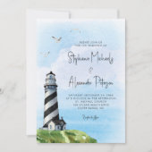 Invitation Mariage nautique du phare d'aquarelle (Devant)