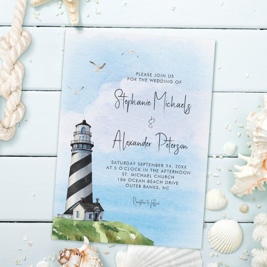Invitation Mariage nautique du phare d'aquarelle