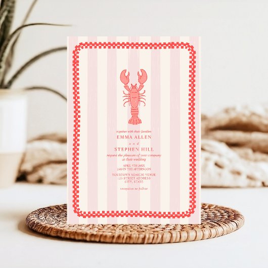 Invitation Mariage nautique du tableau de bord rose homard