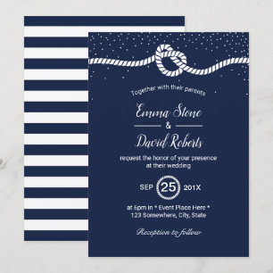 Invitation Mariage nautique Lier le coeur du noeud bleu marin