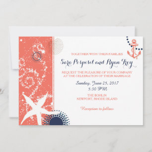 Invitation Mariage nautique moderne Coral & Marine