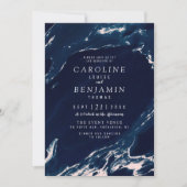 Invitation Mariage nautique moderne en marbre bleu et marine (Devant)