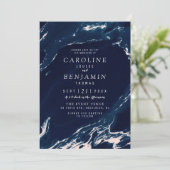 Invitation Mariage nautique moderne en marbre bleu et marine (Debout devant)