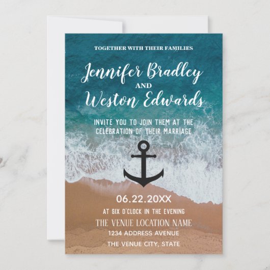 Invitation Mariage nautique  nautique Ancre Monogramme (Devant)