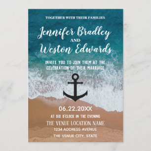 Invitation Mariage nautique nautique Ancre Monogramme