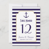 Invitation Mariage Nautique Navy & Ancres à Rayures Blanches (Devant)
