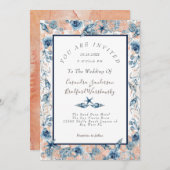 Invitation Mariage nautique Plage Sea Shell Flowers Rose Pc (Devant / Derrière)