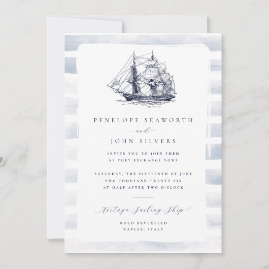 Invitation Mariage nautique rustique blanc aquarelle (Devant)