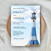 Invitation Mariage nautique Rustique bleu aquarelle phare