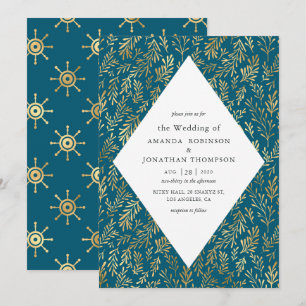 Invitation Mariage Nautique Vintage Sarcelle et Or
